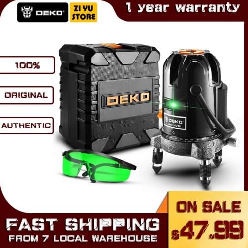 DEKO DKLL50-S1 5 Lines 6 Points Laser Level Green Laser Lines Cross-Line Outdoor Tilt Mode Can Work with Detector Has 360 Degree