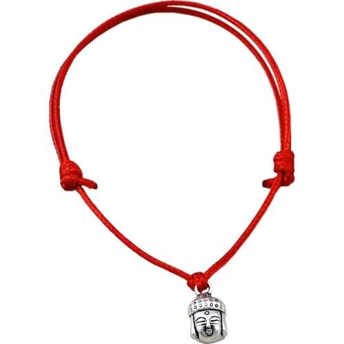 Hot ! 20pcs Adjustable Bracelets zinc Alloy Buddha head Charm Adjustable RED Waxes rope Bracelet B-63