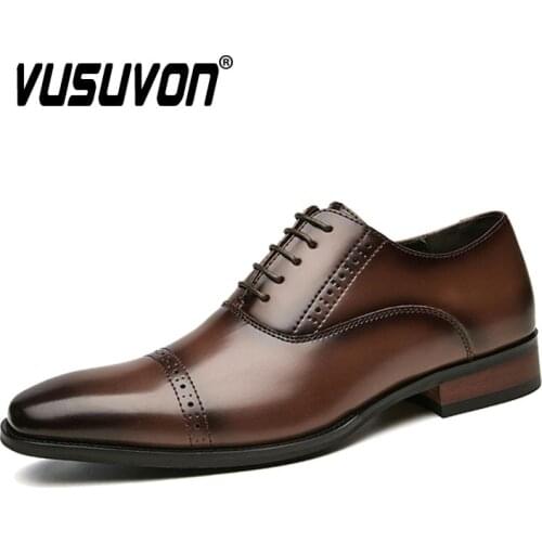 Genuine Leather Men Formal Oxford Shoes Brogue Pattern For Gentlemen Italian 2021 Fashion Dress Wedding Lace-up Business Flats