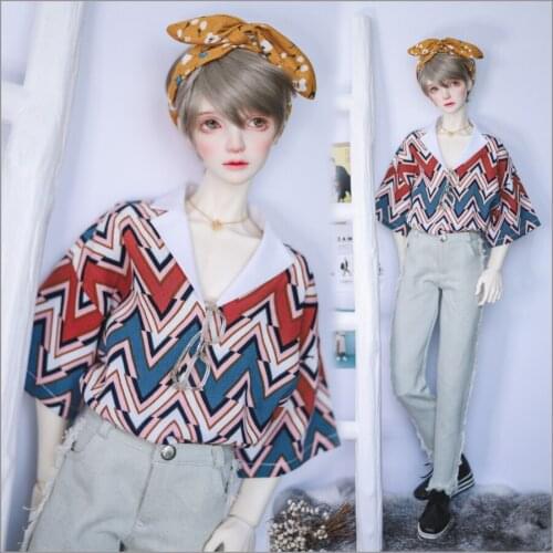NEW BJD Doll Clothes T-shirt Corrugated V-neck Lapel Cotton Short Sleeve Top Retro Modern Suitable for 1/41/3 Uncle