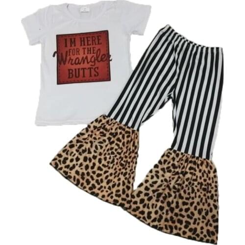 2020 New Fashion Toddler Girls Clothing Sets Leopard stripe print Tops Bell Pants Summer Boutique kids Clothes Outfits