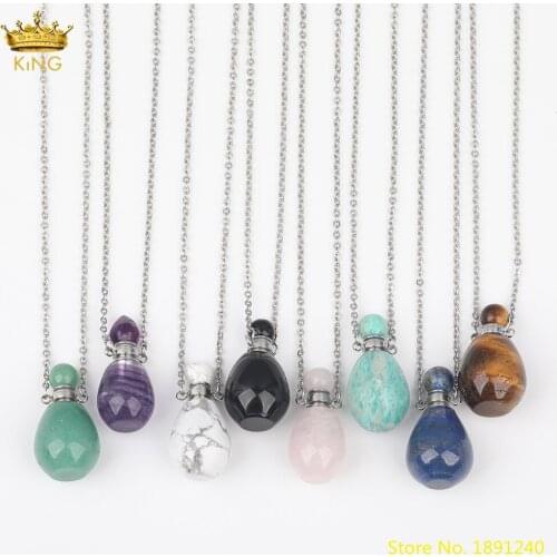 Natural White Turquoises Perfume Bottle Pendant Necklace Fashion Women Crystal Stainless Steel Bottle Chakra Jewelry DSS-270KBBE