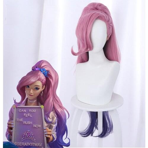 Game LOL Seraphine Cosplay Wig 80cm Pink Heat Resistant Synthetic Long Hair Party Wigs Halloween Carnival +Wig cap