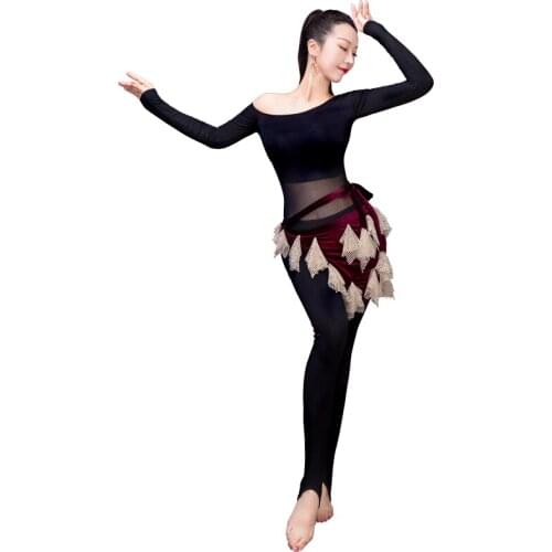 Sexy Womens Belly Dance Leotard Jumpsuit Belt Elegant Long Sleeves Casual Clubwear Party Overalls Rompers Outfit