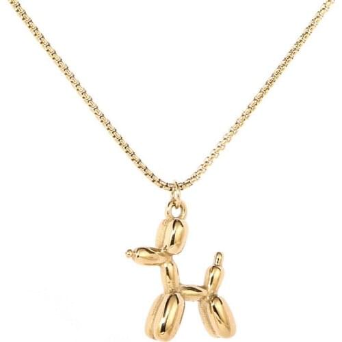 1PC gold stainless steel Balloon Dog Pendant for women gold chain clavicle dainty cute Pendant for kids girls elegant Pendant