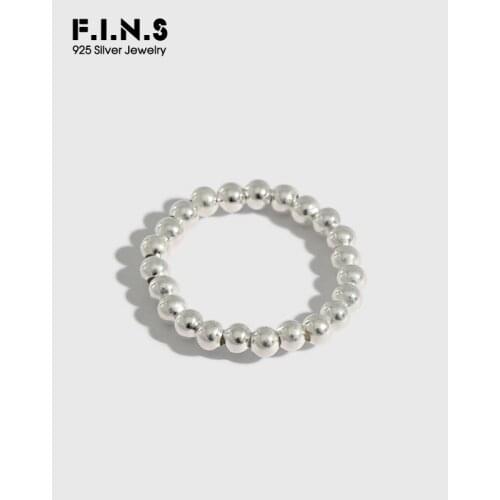 F.I.N.S Minimalist Elastic Rope Transfer Beads S990 Sterling Silver Ring Adjustable Finger Ring Stackable Beadwork Rings