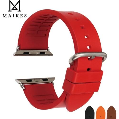 MAIKES Fluoro rubber Strap For Apple Watch Bands 44mm 42mm Apple Watch Bracelet 40mm 38mm Series 4 3 2 iWatch Watchband