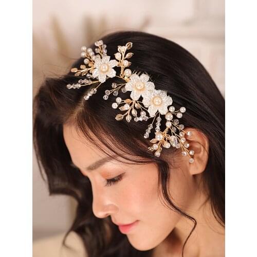 Wedding accessories hair bride Gold Flower Leaves Crystal Pearl Bride Hair comb Luxury Headpieces Women Grils bridal headwear