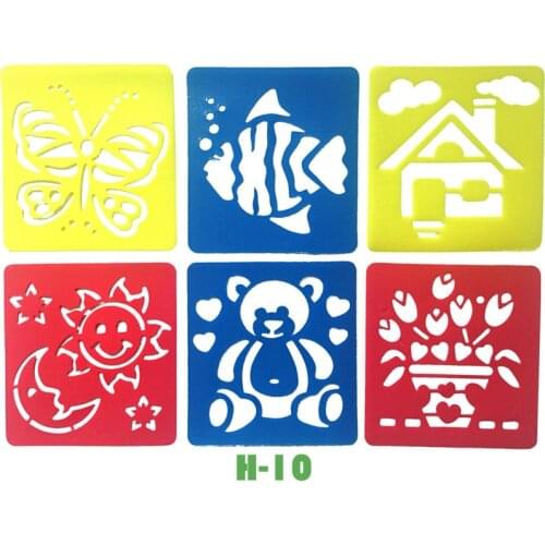 6PCS/LOT.Flower fish bear sun template stencil Kids art board Early learning educational toy Party favor DIY 14x15cm 18 design