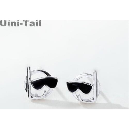 Uini-Tail hot new 925 sterling silver simple fresh diving earrings creative cute cartoon black drop plastic sunglasses earrings