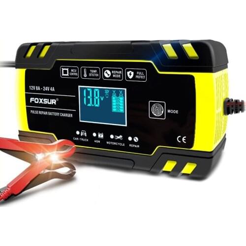 Vehemo Yellow Black ABS Motorcycle Repair Charger Repair Charger AGM GEL Original Car Battery Lead Acid Pulse Repair Charger
