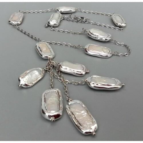 Y.YING natural Freshwater Cultured White Biwa Pearl White Gold color Plated Chain Necklace 19"