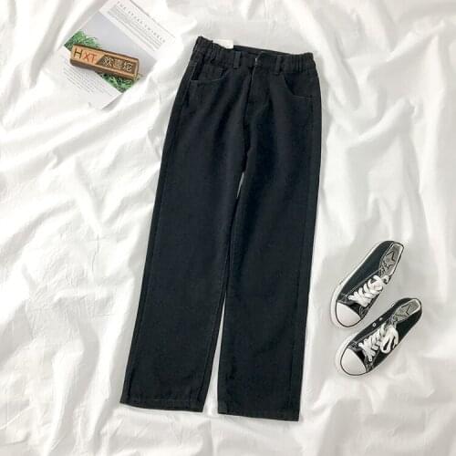 2021 New Womens Pants Spring Solid Color Streetwear Jeans Woman High Waist Casual E Girl Straight Ninth Denim Pants