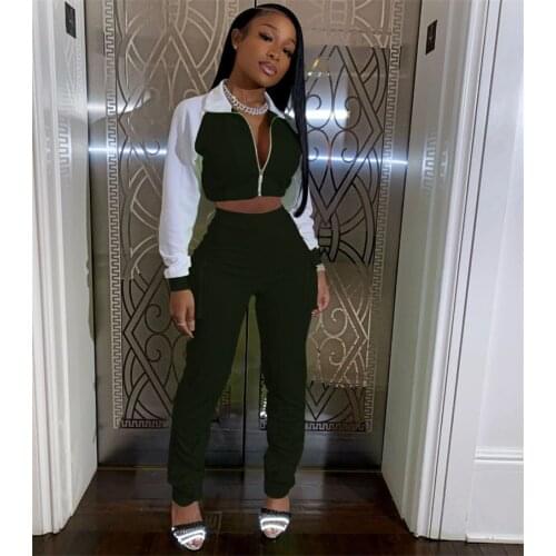 2021 New Fashion Women Casual Luminous Tracksuits Two Piece Sets Patchwork Zipper Long Sleeve Jacket Top+Trousers Pants Clothes