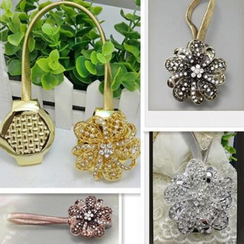 1 Pc Rhinestone Flower Curtain Clip Buckle Magnetic Curtain Tie Back Holdback Curtain Decorative Accessories Home Decor