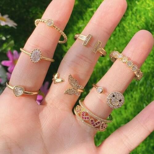 10Pcs New Design Fashion CZ Micro Pave Finger Rings Butterfly Heart Crystal Geomeric Cubic Zircon Ring Fashion Jewelry