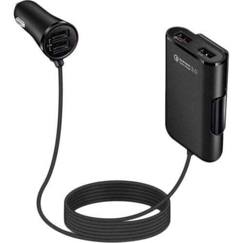 4-Port USB Car Charger HUB Adapter Front Back Seat with 6 Feet Extension Cable 4 in 1 Smart Cell Phone Laptop Charger Outlet P