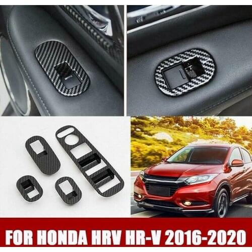 4Pcs Carbon Fiber Style Window Lift Switch Button Panel Frame Cover Trim For Honda HRV HR-V Vezel 2015-2021
