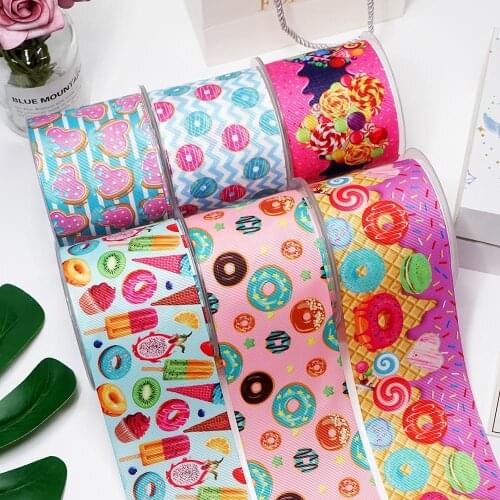 5yards Food Printed Grosgrain Ribbon For Crafts DIY Hair Bows Birthday Decoration30957