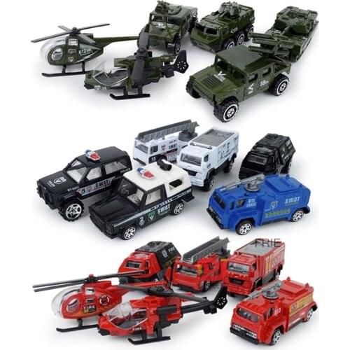 6pcs/set 1:87 Scale Mini Fire Fighting Military Helicopter SWAT Vehicle C90B