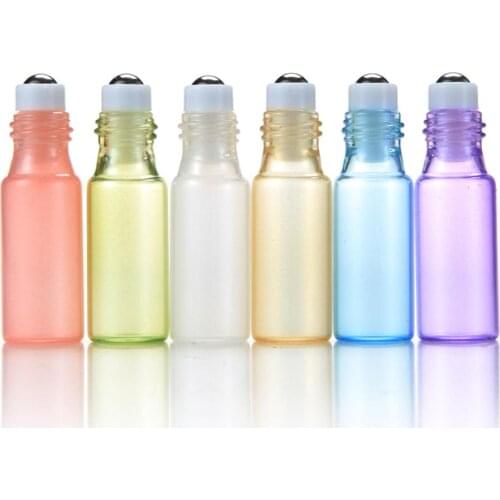 600pcs Lovely Refillable Pearl Color 5ml Roll on Glass Bottle for Essential Oil - Empty Bottles Metal Ball Gold Lid for Travel