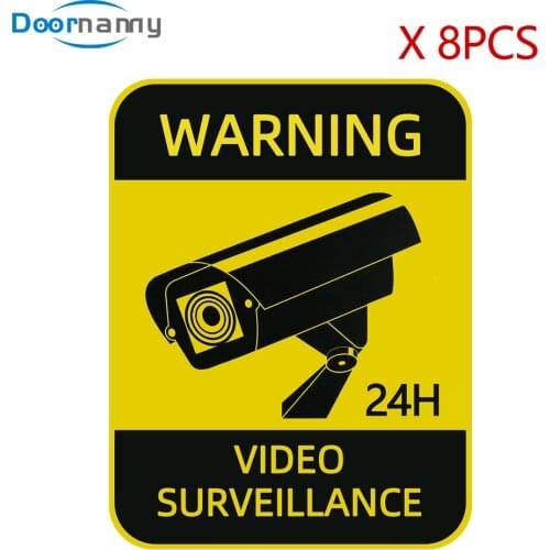 Doornanny 8pcs CCTV Camera Waterproof Warning Stickers Signs Home Security Alarm Stickers Strong Self-adhesive Orignal Design