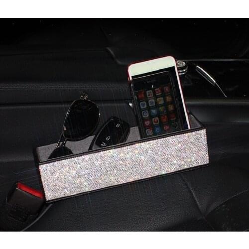 PU Leather Car Seat Side Organizer Stowing Tidying Seat Crevice Storage Box with Crystal for BMW MINI Cooper Audi Toyota Nissan
