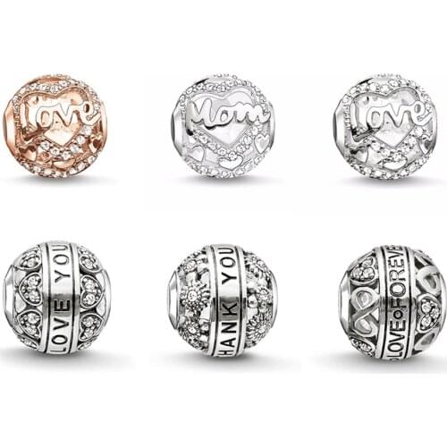 Mom Mum Love Thank You Bead, Fashion 925 Sterling Silver Thomas Style Karma Beads for Ts Jewelry Making Fit Bracelets for Women