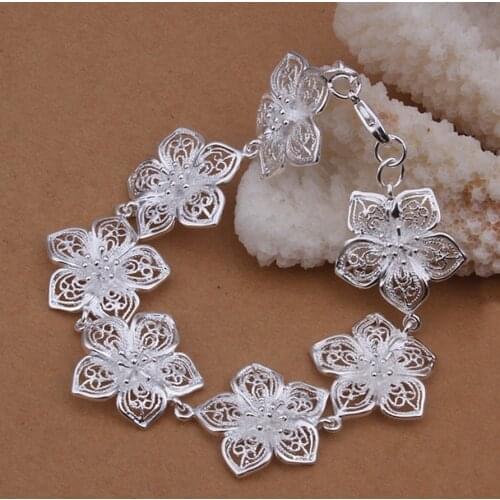 Flower Chain elegant beautiful Silver color Jewelry wedding Bracelets for women lady cute gifts wedding H317