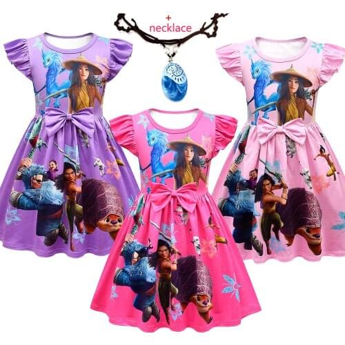 Kids Dresses for Girls Raya and The Last Dragon Princess Dress 2021 Summer Short Sleeve Cartoon Childrens Birthday Clothing
