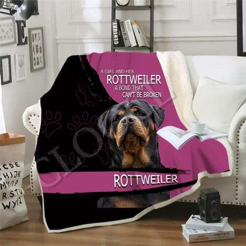 CLOOCL A Girl and Her Rottweiler Dog Blankets 3D Print Double Layer Casual Sofa Travel Teens Bedding Throw Blanket Plush Quilt