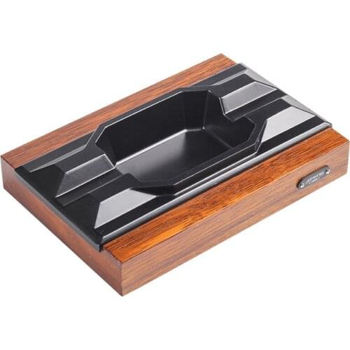 Square Wood Base Metal Cigarette Cigar Ashtray Holder Home 2 Slot Smoking Cigar Holder 2 Rest Luxury Cigar Accessories