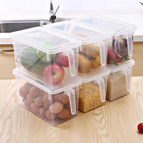 Reusable Refrigerator Food Storage Containers Kitchen Freezer Seal Bin Vegetable Fruit Meat Fresh Box Organizer With Lid Handle