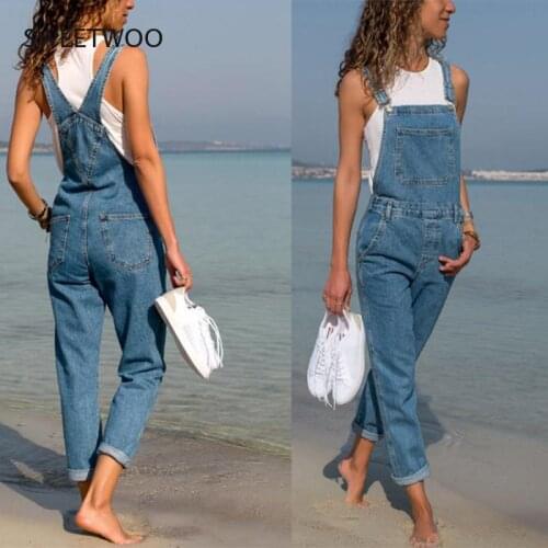 Fashion Women Ladies Baggy Denim Cross Border Special Jeans Bib Full Length Overall Solid Loose Casual Jumpsuit Hot Suspender