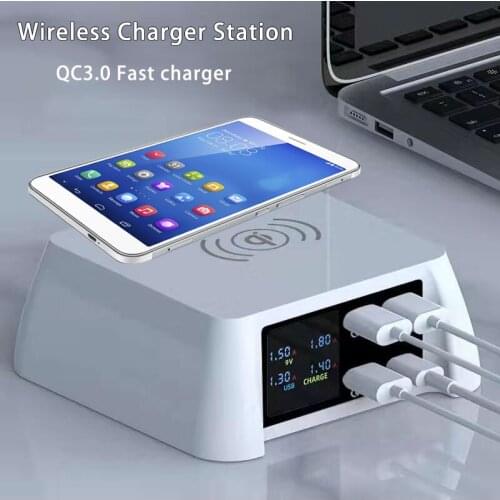 New wireless charge station for samsung s20 note10 a20 4 port pd qc3.0 fast charge dock for huawei mate20 p30 honor20 oppo vivo