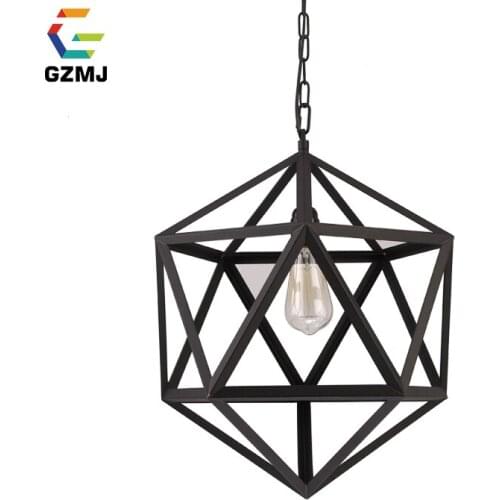GZMJ Novelty Hexahedron Droplight Lamp Black Iron Loft Pendant Lights E27 Cord Pendant Hanglamp for Bar Dinner Room Living Room