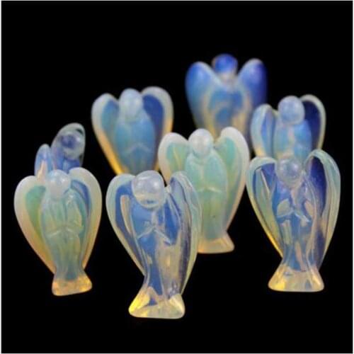 Opalite Stone sculpture carved angel crafts pendant key chain decor elephant unicorn