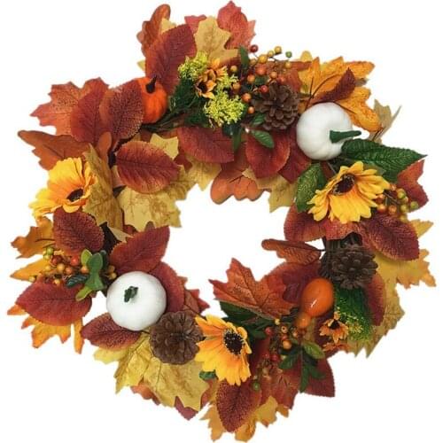 Fall Wreath, 16.5Inch Maple Leaf Pumpkin Wreath for Front Door Outside perfect for Autumn & Halloween