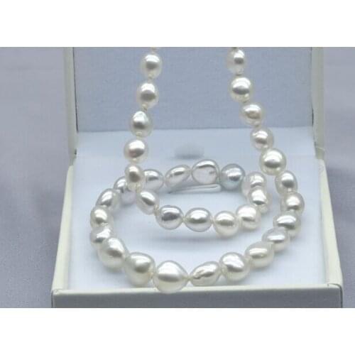 Baroque 10-11mm freshwater white pearl necklace 18inch silver