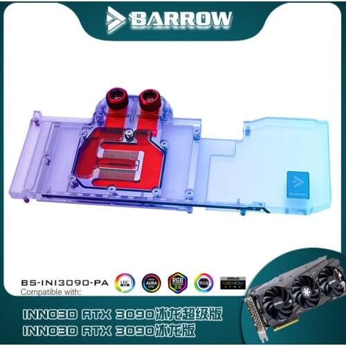 Barrow Full Covered VGA Cooler, GPU Block For Inno3D RTX 3090 Ice Dragon, 5V ARGB M/B SYNC, BS-INI3090-PA