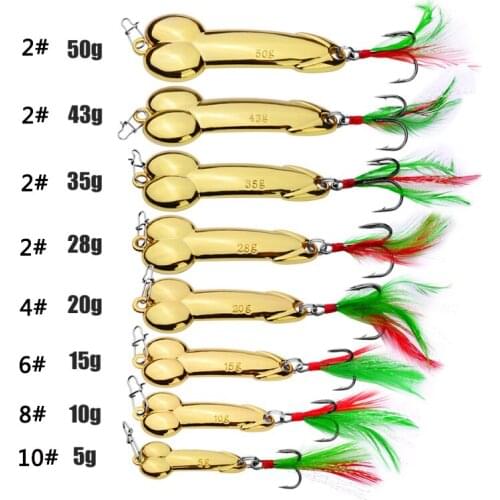 Zinc Alloy Luya bait with feathers Spoon fishing lure 5g 10g 15g silver gold metal Fishing Bait Spinner bait Treble Hook lures