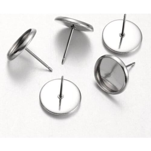 500pcs 8/10/12mm Flat Round Stainless Steel Stud Earring Settings For DIY Jewelry Making Earrings Handicrafts Supplies