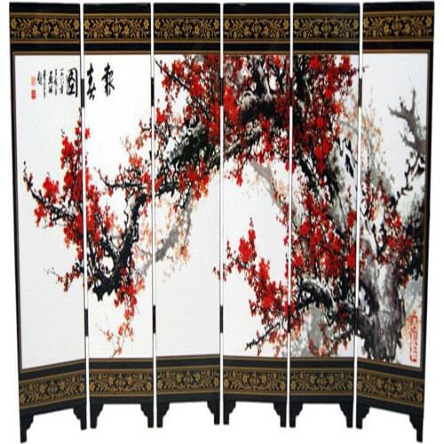 Folding Screens 6 Joined Panels Decorative Painting Wood Byobu Plum Blossoms Be a Harbinger of Spring Herald Spring