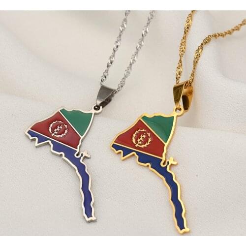 SONYA Eritrea Map Flag Pendant Thin Necklaces for Women Girls Gold Color African Map of Eritrean stainless steel Jewelry
