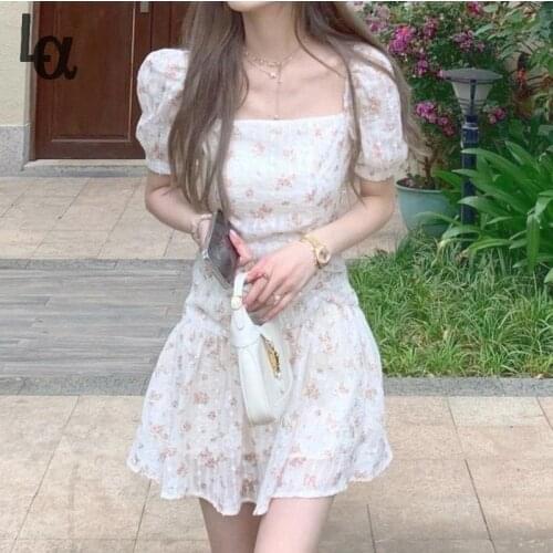 Luck A Summer Elegant Kawaii Floral Dress Women Print Sweet Cute Party Mini Dress Puff Sleeve Pretty Fairy Summer Sundress 2021