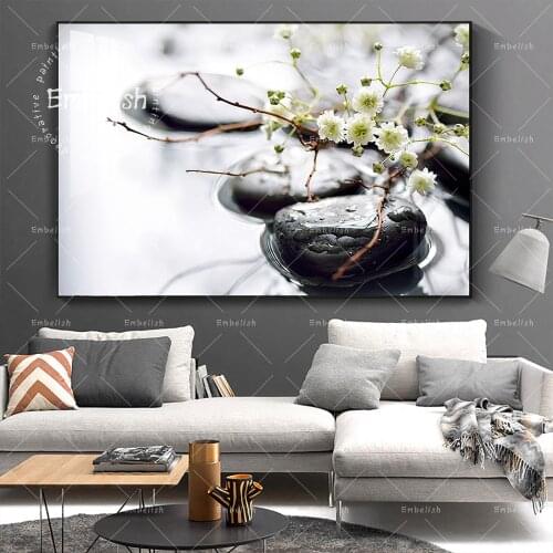 Embelish Zen Stones And Flowers In Water Spa Landscape Pictures For Living Room Modern Home Decor Posters HD Canvas Paintings