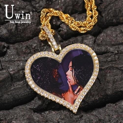 Uwin Custom Photo Necklace Heart Men Charm HipHop Bling Iced Out Jewelry Solid back For Gift Tennis Chain