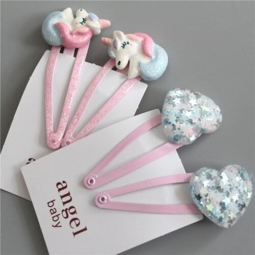 2PCS New Cute Heart-shaped BB Clips Girls Cartoon Hair Accessories Kids Hairpins Children Headwear Baby Hair Clips Headdress