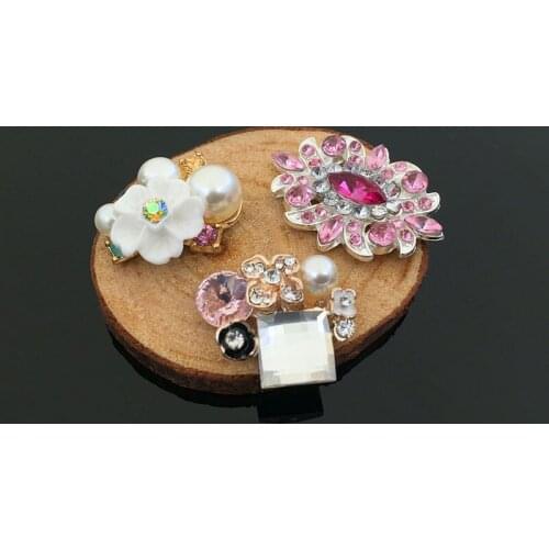 Ivory Pearl buttons metal Flower center for handmade flower Silver flatback pink rhinestone button DIY Fashion decoration