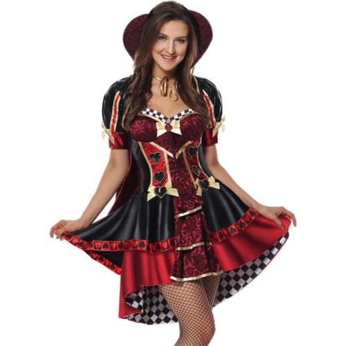 Carnival Costume Halloween Cosplay Female magician Vampire Witch Lace Heart Short Sleeve Red Short Sexy Dress Adult women Girl